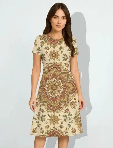 VINTAGE ORNATE PRINT A-LINE DRESS 
