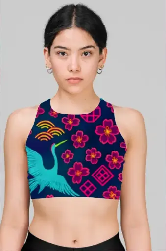 MIDNIGHT AZURE CRANE BLOSSOM CROP TOP