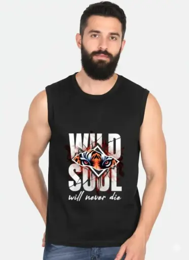 WILD SOUL UNLEASHED: MEN'S BLACK TIGER EYE SLEEVELESS SINGLET